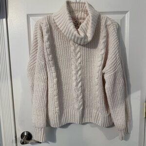Juniors Hippie Rose Cream Cable Knit Turtleneck Sweater